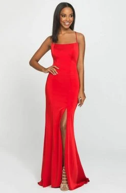 Formal Gowns Madison James - 19-185 Crisscross Strapped Backless High Slit Gown