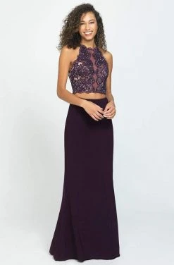 Madison James - 19-189 Beaded Lace Two Piece Jersey Sheath Dress