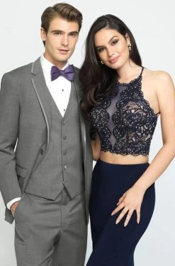 Madison James - 19-189 Beaded Lace Two Piece Jersey Sheath Dress