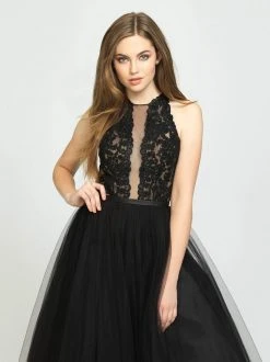 Madison James - 19-190 Embroidered Halter Tulle Ballgown Formal Gowns