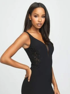 Formal Gowns Madison James - 19-191 Lace Jersey Deep V-neck Sheath Dress 8 Formal Gowns Madison James - 19-191 Lace Jersey Deep V-neck Sheath Dress