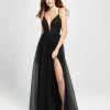 Formal Gowns Madison James - 19-195 Glitter Lace Deep V-neck Tulle A-line Dress 2 Formal Gowns Madison James - 19-195 Glitter Lace Deep V-neck Tulle A-line Dress