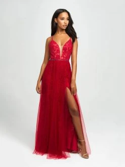 Formal Gowns Madison James - 19-195 Glitter Lace Deep V-neck Tulle A-line Dress 7 Formal Gowns Madison James - 19-195 Glitter Lace Deep V-neck Tulle A-line Dress