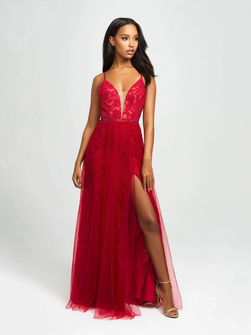 Formal Gowns Madison James - 19-195 Glitter Lace Deep V-neck Tulle A-line Dress 4 Formal Gowns Madison James - 19-195 Glitter Lace Deep V-neck Tulle A-line Dress