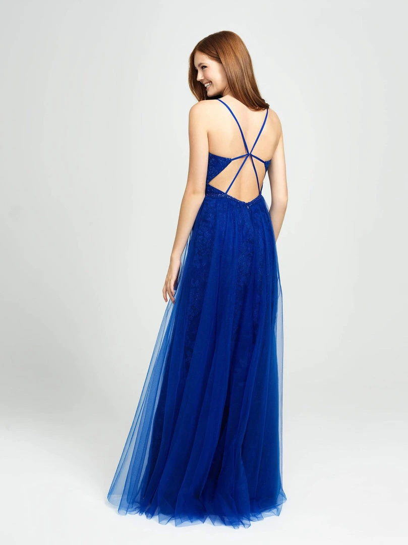 Formal Gowns Madison James - 19-195 Glitter Lace Deep V-neck Tulle A-line Dress 6 Formal Gowns Madison James - 19-195 Glitter Lace Deep V-neck Tulle A-line Dress