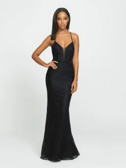 Formal Gowns Madison James - 19-199 Lace Deep V-neck Trumpet Dress