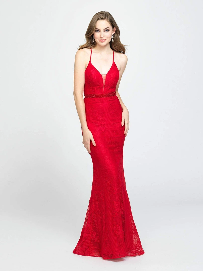 Formal Gowns Madison James - 19-199 Lace Deep V-neck Trumpet Dress 6 Formal Gowns Madison James - 19-199 Lace Deep V-neck Trumpet Dress