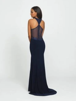 Madison James - 19-203 Embellished Halter Jersey Dress Formal Gowns