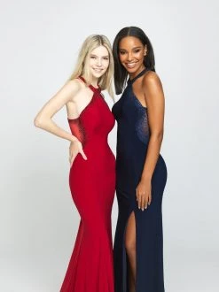 Madison James - 19-203 Embellished Halter Jersey Dress Formal Gowns