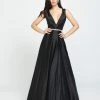 Formal Gowns Madison James - 19-204 Embellished Deep V-neck Stretch Satin Dress