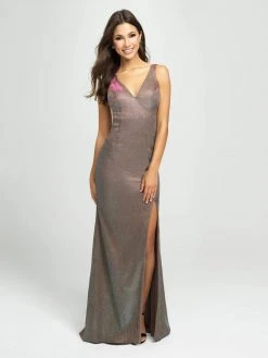 Formal Gowns Madison James - 19-208 V-neck Glitter Knit Trumpet Dress