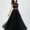 Madison James - 19-255M Satin High Neck Dotted Swiss Tulle Aline Dress Formal Gowns 2 Madison James - 19-255M Satin High Neck Dotted Swiss Tulle Aline Dress Formal Gowns