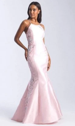 Formal Gowns Madison James - 20-301 Floral Applique Halter Mermaid Dress