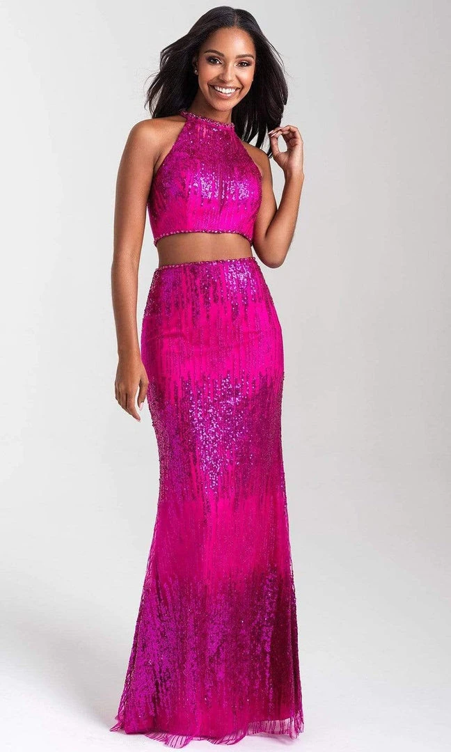 Madison James - 20-320 Two Piece Sequined Halter Sheath Dress Formal Gowns 3 Madison James - 20-320 Two Piece Sequined Halter Sheath Dress Formal Gowns