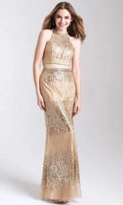 Madison James - 20-320 Two Piece Sequined Halter Sheath Dress Formal Gowns 10 Madison James - 20-320 Two Piece Sequined Halter Sheath Dress Formal Gowns