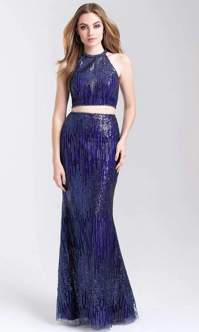 Madison James - 20-320 Two Piece Sequined Halter Sheath Dress Formal Gowns 6 Madison James - 20-320 Two Piece Sequined Halter Sheath Dress Formal Gowns