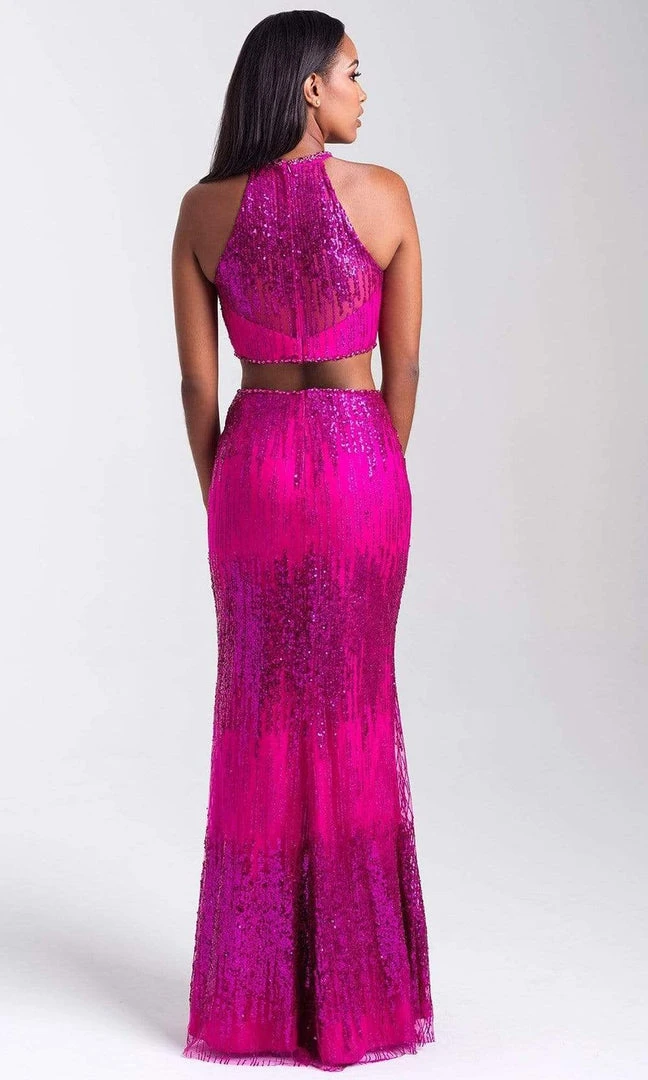Madison James - 20-320 Two Piece Sequined Halter Sheath Dress Formal Gowns 4 Madison James - 20-320 Two Piece Sequined Halter Sheath Dress Formal Gowns