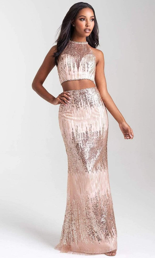 Madison James - 20-320 Two Piece Sequined Halter Sheath Dress Formal Gowns 8 Madison James - 20-320 Two Piece Sequined Halter Sheath Dress Formal Gowns