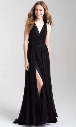 Madison James - 20-325 Embroidered V-neck Chiffon A-line Gown