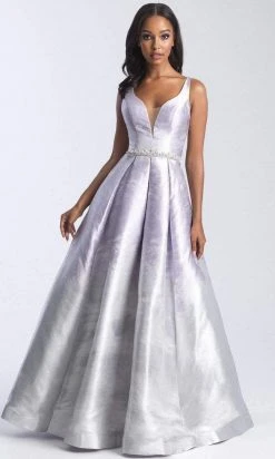Madison James - 20-333 Deep V-neck Metallic Mikado Ballgown