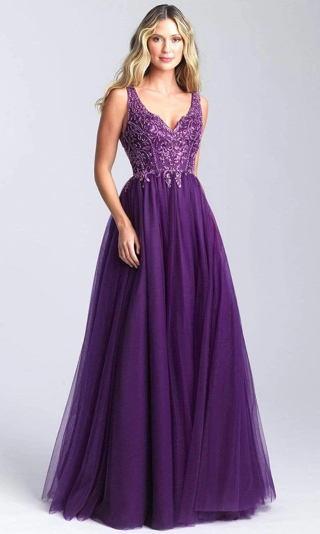 Madison James - 20-354 Sequined V-neck Tulle A-line Gown 6 Madison James - 20-354 Sequined V-neck Tulle A-line Gown