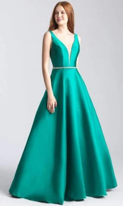 Madison James - 20-357 Sleeveless Deep V Neck And Back A-Line Gown Formal Gowns