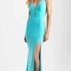 Madison James - 20-368 Plunging Lace Up Back High Slit Gown Formal Gowns 2 Madison James - 20-368 Plunging Lace Up Back High Slit Gown Formal Gowns