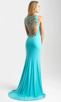 Madison James - 20-368 Plunging Lace Up Back High Slit Gown Formal Gowns