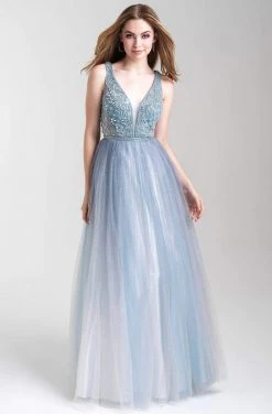 Madison James - 20-369 V-Neckline Embellished A-Line Dress Formal Gowns