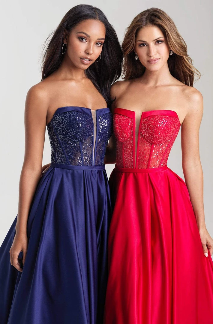 Formal Gowns Madison James - 20-372 Sequined Deep V-neck Satin Ballgown 6 Formal Gowns Madison James - 20-372 Sequined Deep V-neck Satin Ballgown