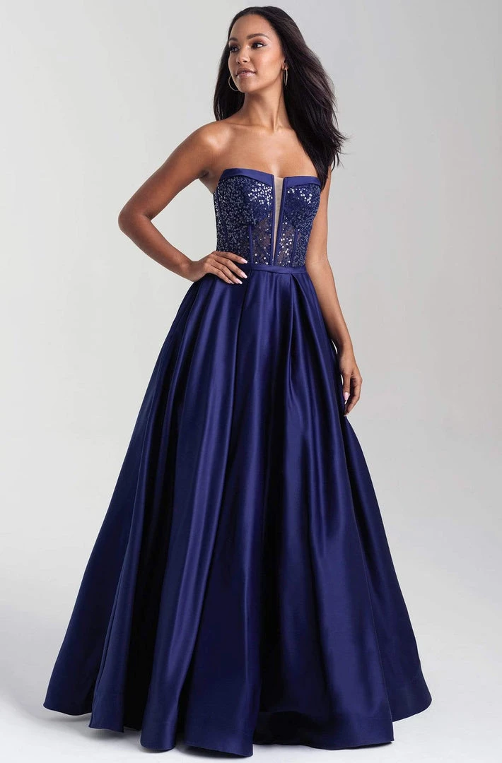 Formal Gowns Madison James - 20-372 Sequined Deep V-neck Satin Ballgown 3 Formal Gowns Madison James - 20-372 Sequined Deep V-neck Satin Ballgown