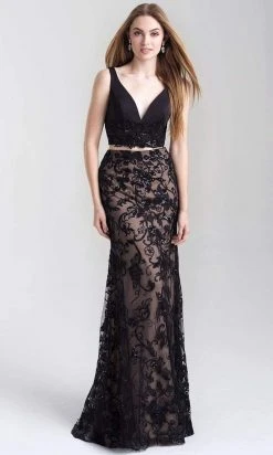 Madison James - 20-380 Two Piece Embroidered V-neck Sheath Dress Formal Gowns