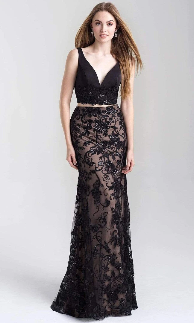 Madison James - 20-380 Two Piece Embroidered V-neck Sheath Dress Formal Gowns 3 Madison James - 20-380 Two Piece Embroidered V-neck Sheath Dress Formal Gowns