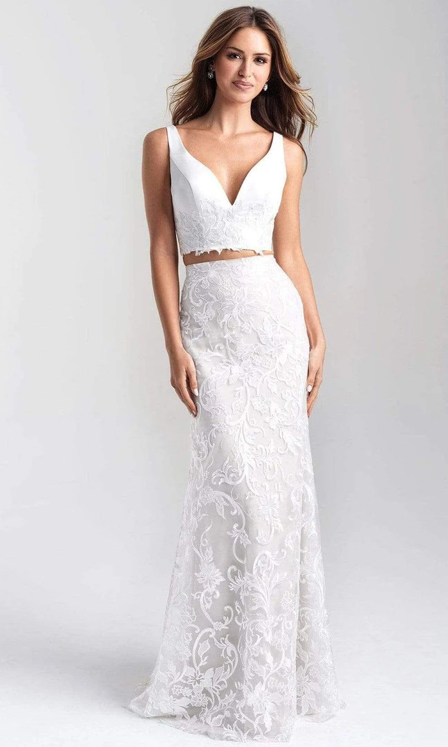 Madison James - 20-380 Two Piece Embroidered V-neck Sheath Dress Formal Gowns 4 Madison James - 20-380 Two Piece Embroidered V-neck Sheath Dress Formal Gowns