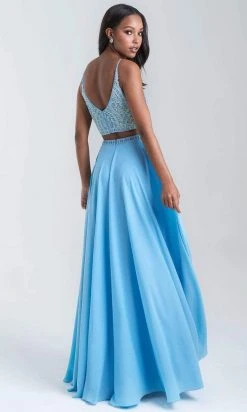 Madison James - 20-389 Beaded V-Neck High Slit Long Gown