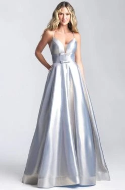 Madison James - 20-392 Metallic Lame Deep V-neck A-line Gown Formal Gowns