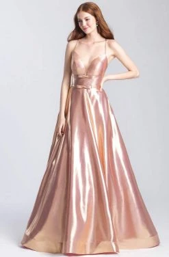 Madison James - 20-392 Metallic Lame Deep V-neck A-line Gown Formal Gowns