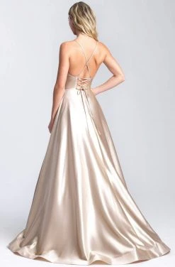 Madison James - 20-392 Metallic Lame Deep V-neck A-line Gown Formal Gowns