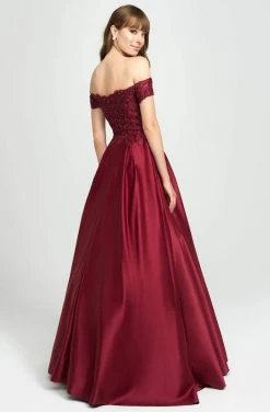 Madison James - Beaded Appliqued Off Shoulder Satin A-Line Gown 19-102 - 1 Pc White In Size 08 Available Formal Gowns