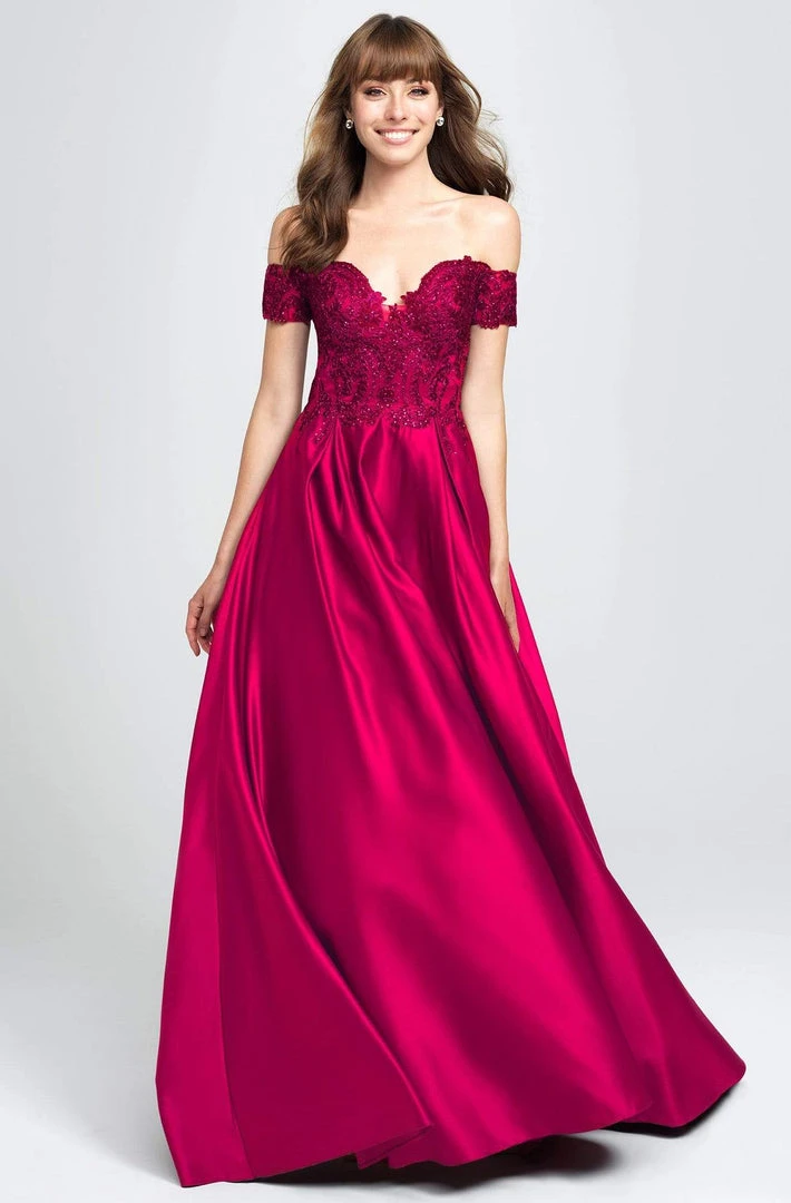 Madison James - Beaded Appliqued Off Shoulder Satin A-Line Gown 19-102 - 1 Pc White In Size 08 Available Formal Gowns 6 Madison James - Beaded Appliqued Off Shoulder Satin A-Line Gown 19-102 - 1 Pc White In Size 08 Available Formal Gowns