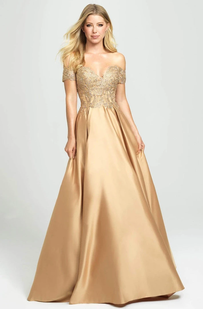 Madison James - Beaded Appliqued Off Shoulder Satin A-Line Gown 19-102 - 1 Pc White In Size 08 Available Formal Gowns 7 Madison James - Beaded Appliqued Off Shoulder Satin A-Line Gown 19-102 - 1 Pc White In Size 08 Available Formal Gowns