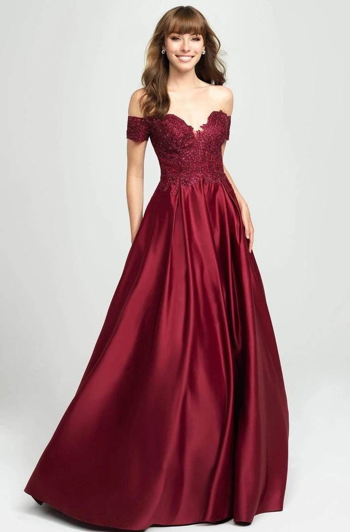 Madison James - Beaded Appliqued Off Shoulder Satin A-Line Gown 19-102 - 1 Pc White In Size 08 Available Formal Gowns 3 Madison James - Beaded Appliqued Off Shoulder Satin A-Line Gown 19-102 - 1 Pc White In Size 08 Available Formal Gowns