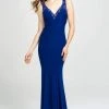 Madison James - Beaded Plunging V-Neck High Slit Gown 19-150 - 1 Pc Royal In Size 12 Available