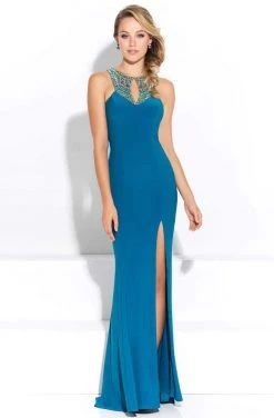Madison James - Long Jersey Dress With Beaded Neckline 17-267 Formal Gowns
