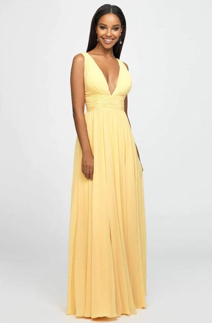 Madison James - Plunging Neck Empire Waist Chiffon A-Line Gown 19-193 - 1 Pc Yellow In Size 12 Available Formal Gowns 3 Madison James - Plunging Neck Empire Waist Chiffon A-Line Gown 19-193 - 1 Pc Yellow In Size 12 Available Formal Gowns