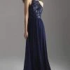 Madison James Sequin Embroidered Halter A-Line Evening Gown 18-605 - 1 Pc Navy In Size 2 Available Formal Gowns
