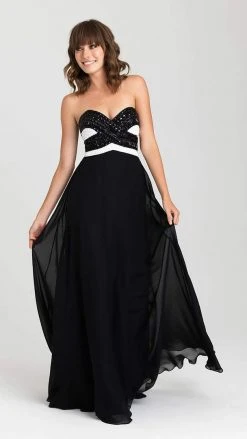 Formal Gowns Madison James - Strapless Sweetheart A-Line Evening Dress 16-427 - 1 Pc Black/White In Size 6 Available