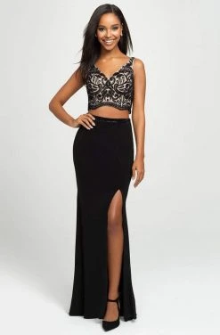 Madison James - Two Piece Embroidered V-Neck Dress 19-159 - 1 Pc Black In Size 8 Available