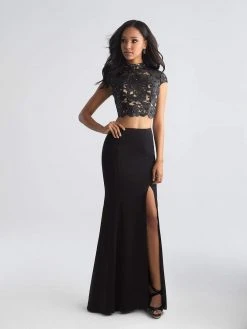 Madison James - Two Piece High Neck Evening Gown 18-655 - 1 Pc Black In Size 6 Available Formal Gowns