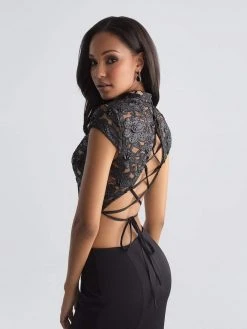 Madison James - Two Piece High Neck Evening Gown 18-655 - 1 Pc Black In Size 6 Available Formal Gowns